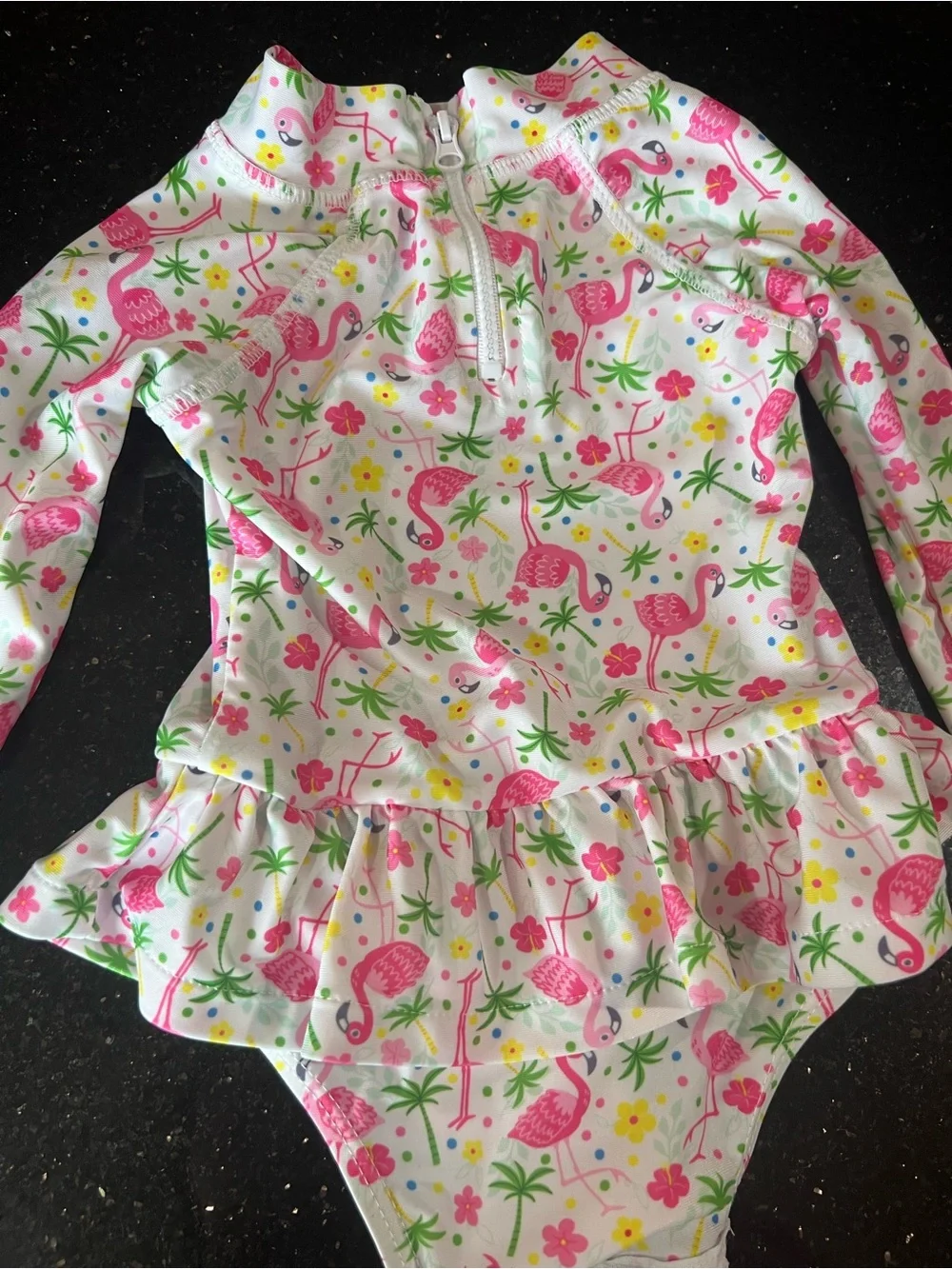Flap Happy White Long-Sleeve Flamingo Print One-Piece